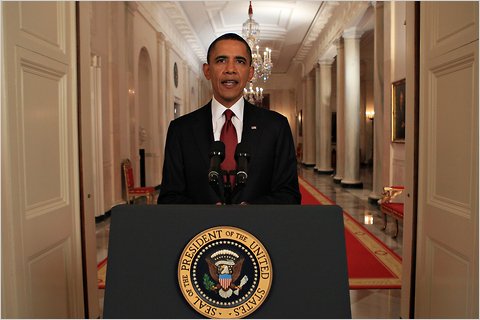 Obama announcing the death of Osama bin Laden
